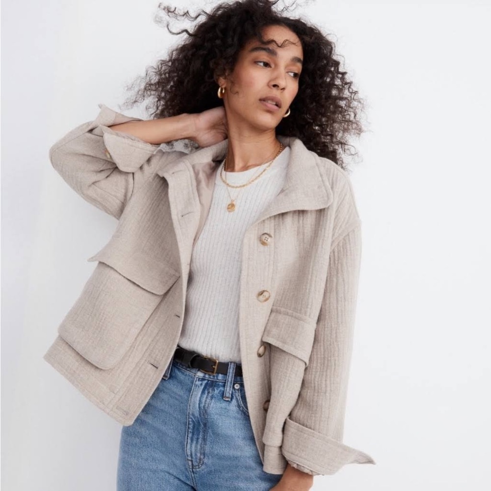 Madewell $248 Clairmont Crop Jacket in Ivory Tan